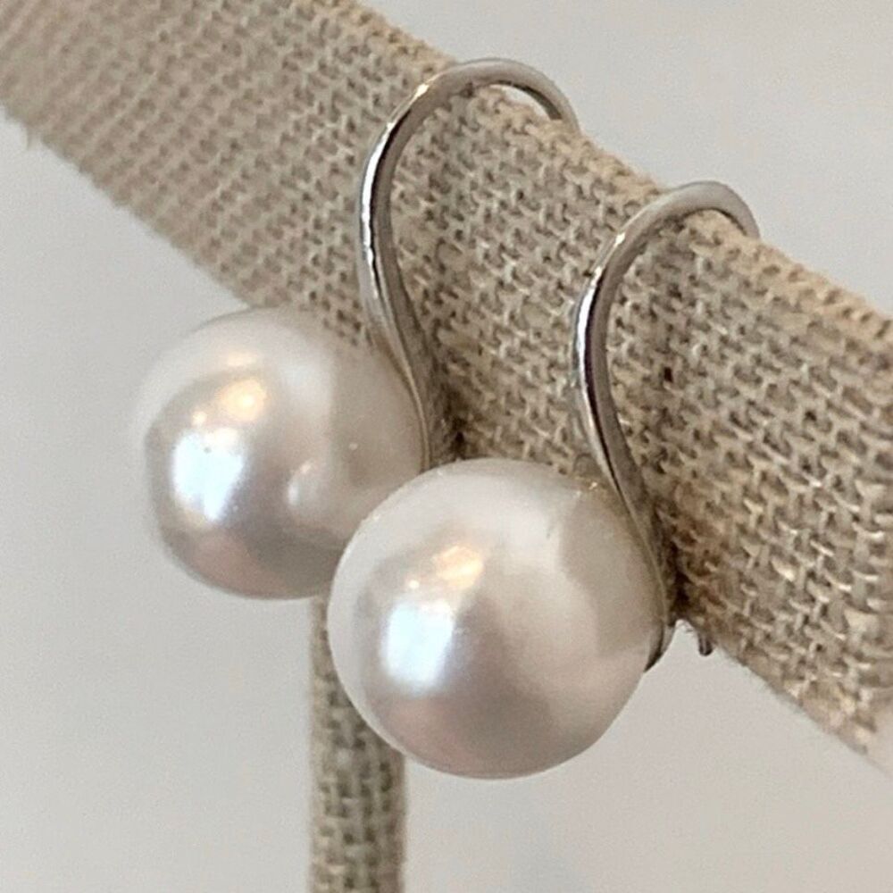 Large Faux Pearl & Silver Tone Drop Earrings